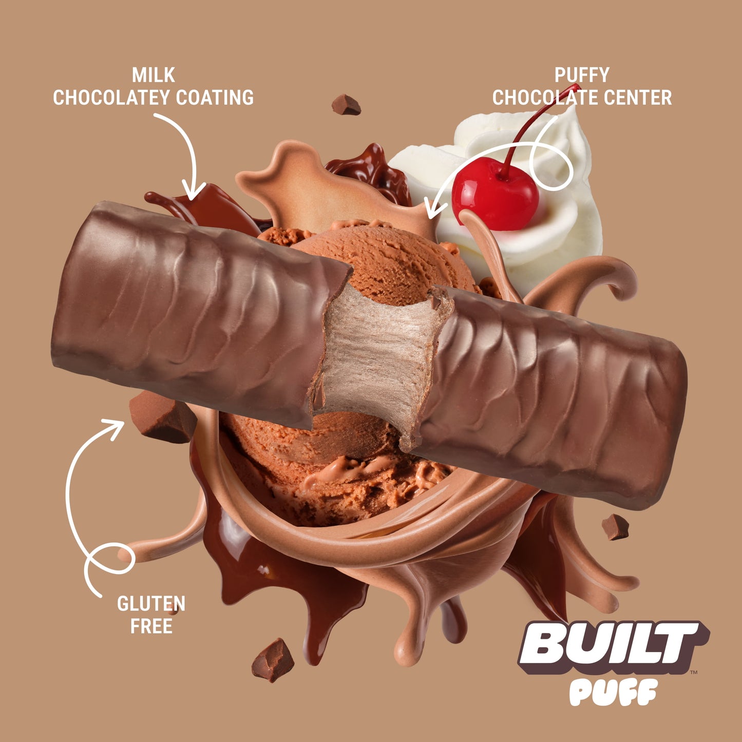 BUILT Puff Protein Bars - Chocolate Milkshake - 17G Protein - Collagen - 12CT