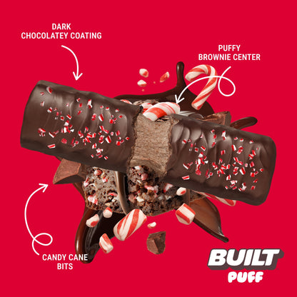 BUILT Puff Protein Bars - Candy Cane Brownie - 17G Protein - Collagen - 12CT