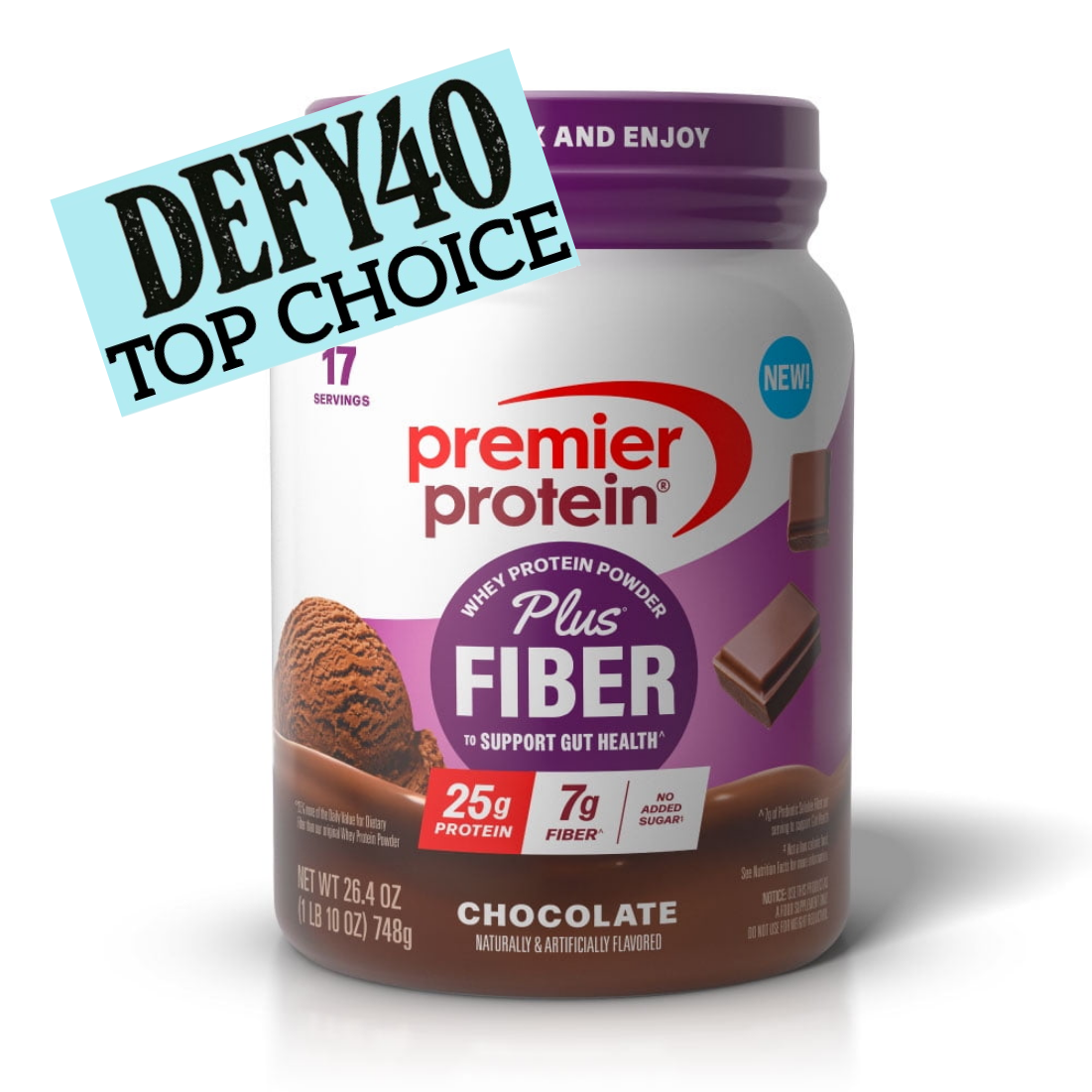 Premier Protein - Powder plus Fiber - Chocolate - 25G Protein - No Added Sugar (17 Servings)