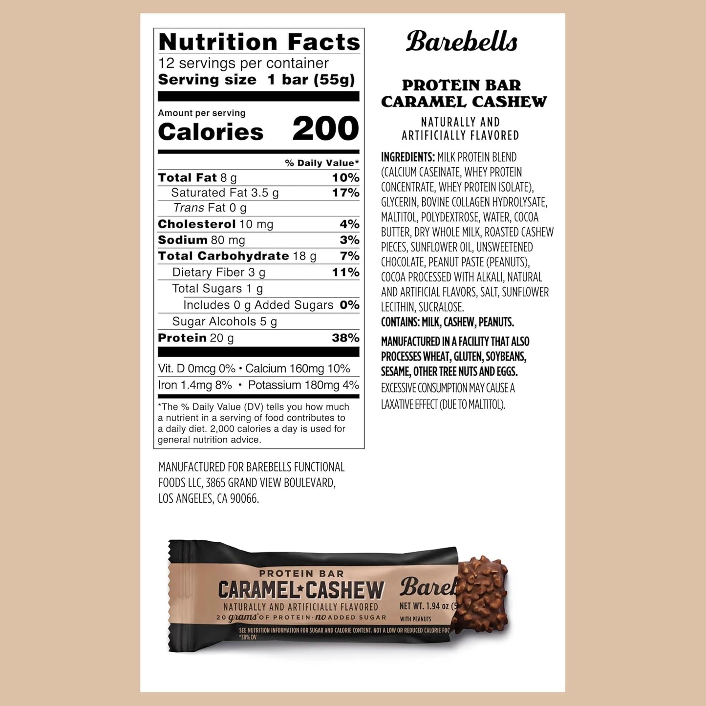Barebells - Protein Bars - Caramel Cashew - 20G Protein - 12CT