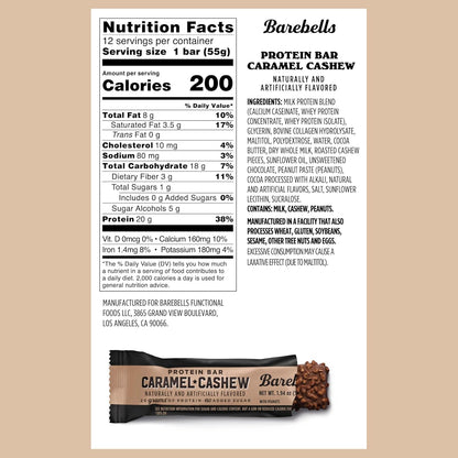 Barebells - Protein Bars - Caramel Cashew - 20G Protein - 12CT