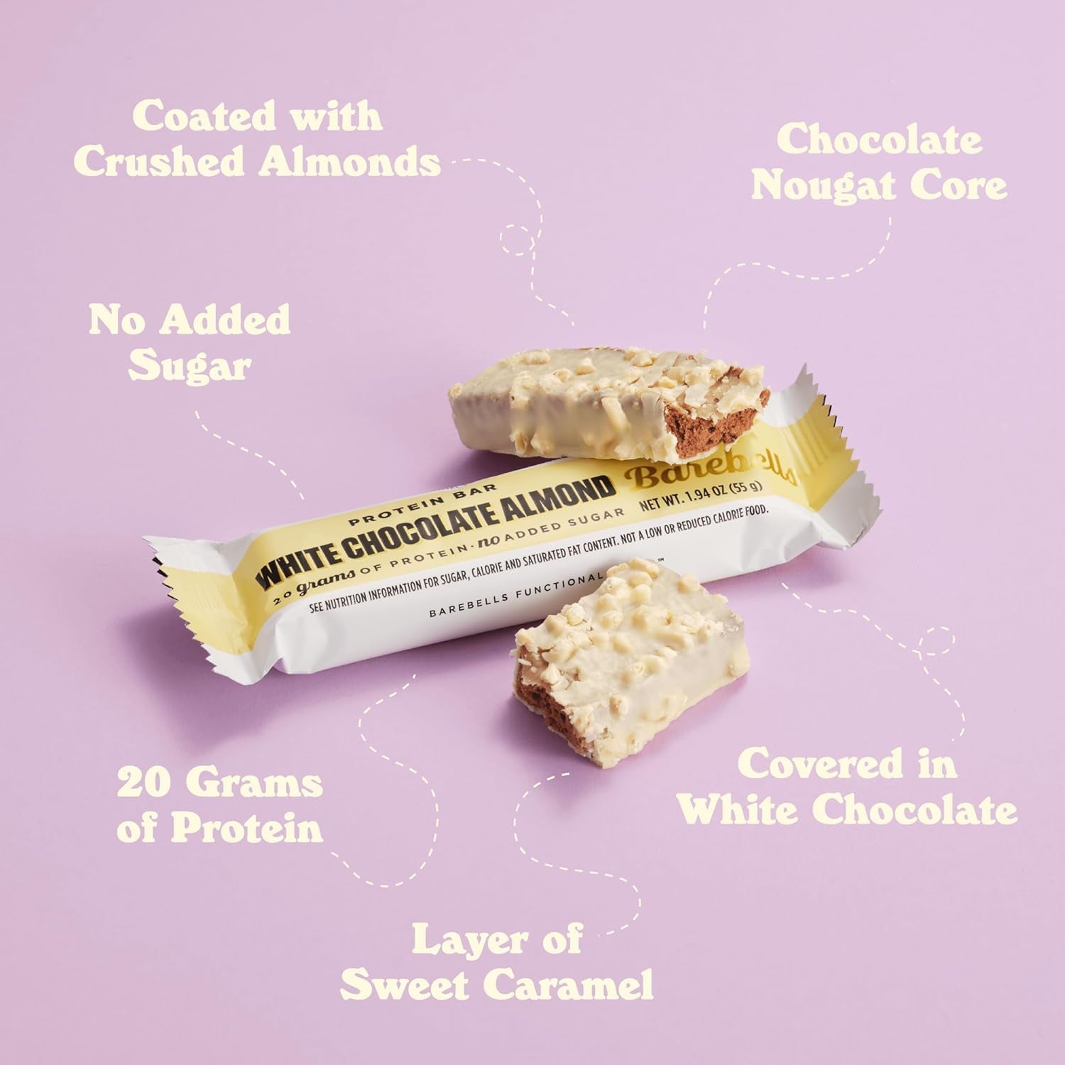 Barebells - Protein Bars - White Chocolate Almond - 20G Protein Treats - 12CT
