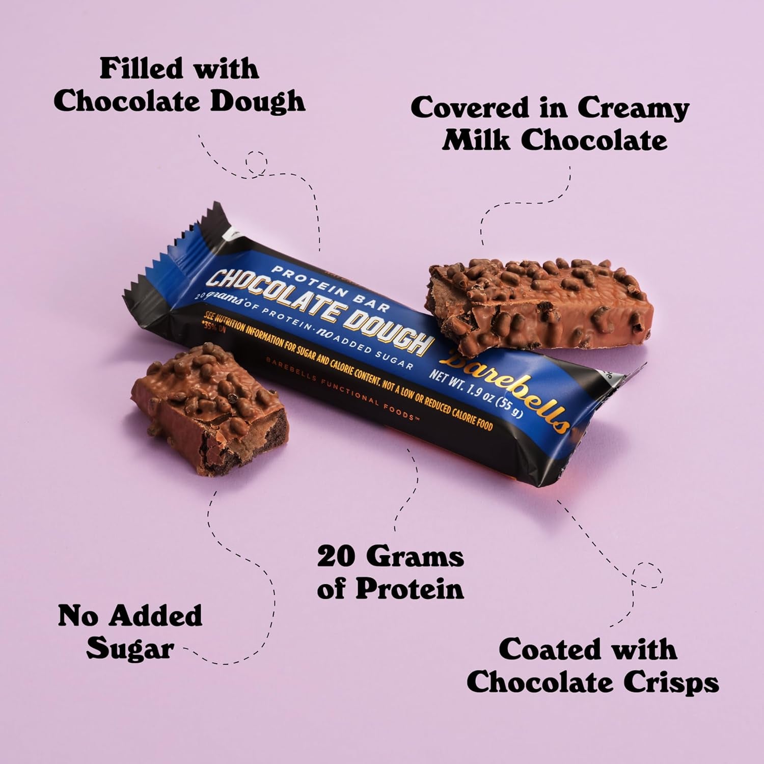 Barebells - Protein Bars - Chocolate Dough - 20G Protein - 12CT