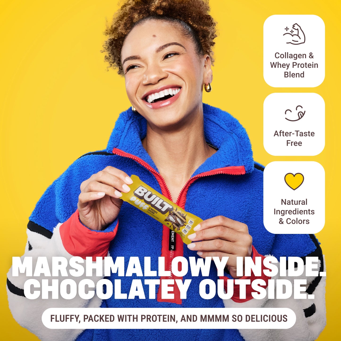 BUILT Puff Protein Bars - S'Mores Chunk Puff - 15G Protein - Collagen - 12CT