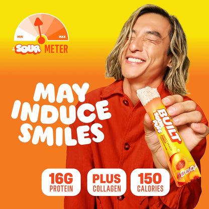 BUILT Sour Puff Protein Bars - Sweet Peach Punch - 16G Protein - Collagen -12CT