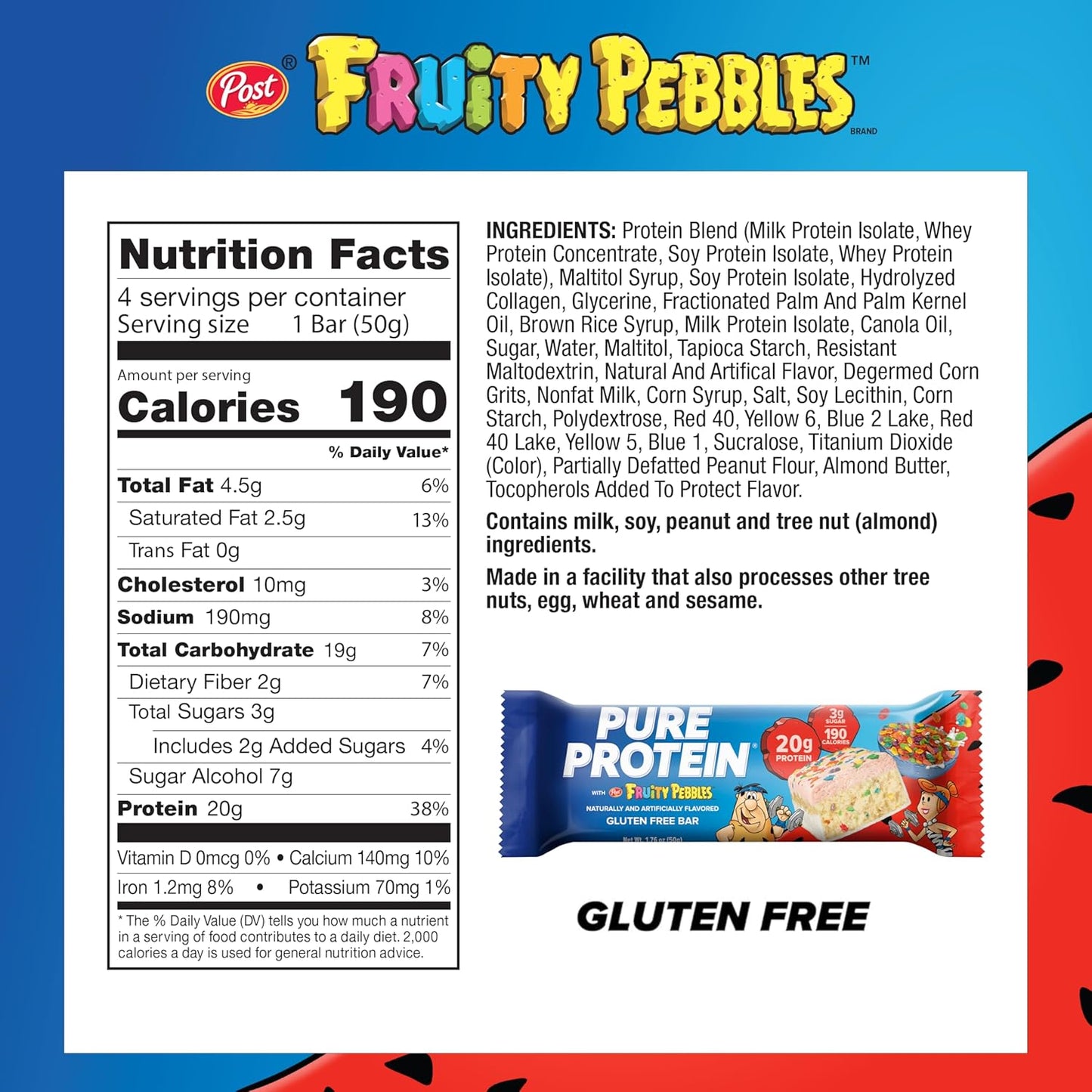 Pure Protein - Fruity PEBBLES™ Protein Bars – 20G Protein - 4CT