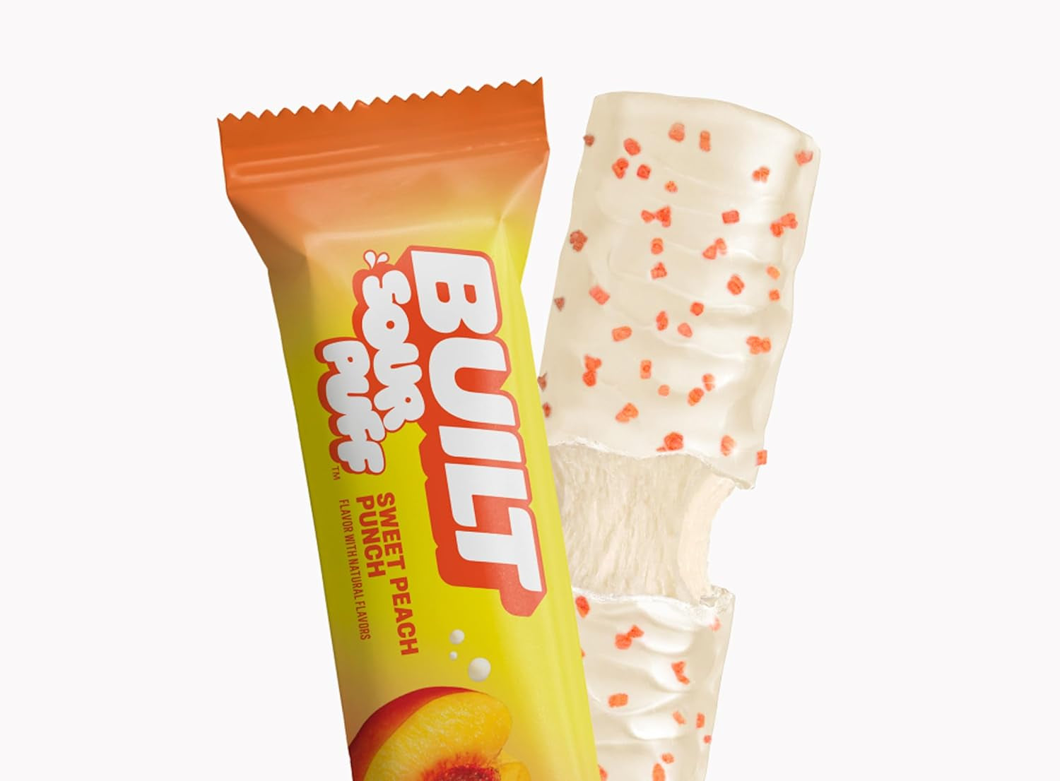 BUILT Sour Puff Protein Bars - Sweet Peach Punch - 16G Protein - Collagen -12CT