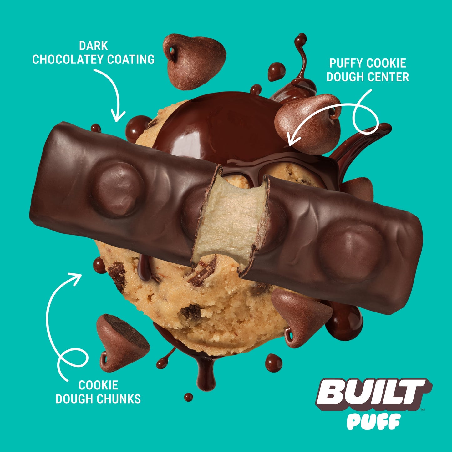 BUILT Puff Protein Bars - Cookie Dough Chunk - 17G Protein - Collagen - 12CT