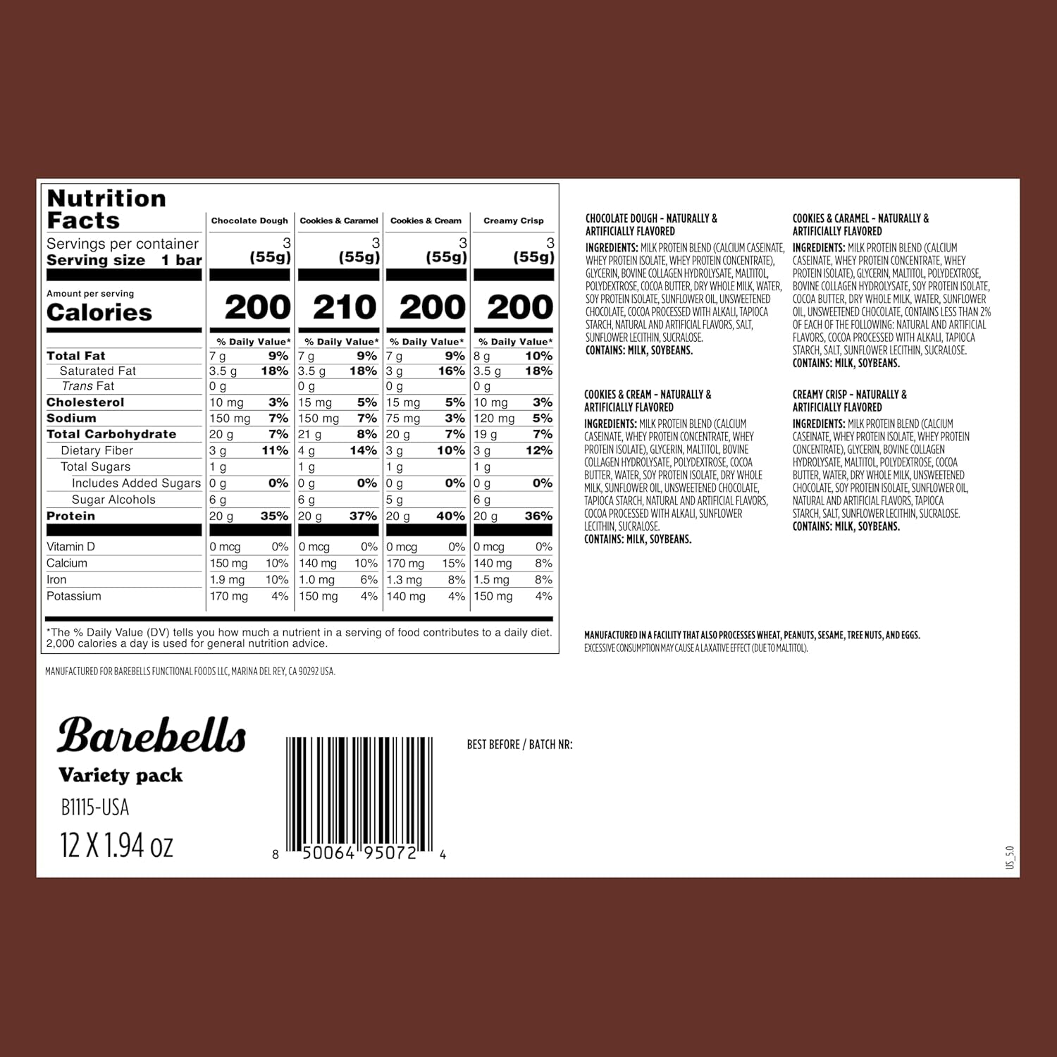 Barebells - Protein Bars - People's Choice Variety Pack – 20G Protein - 12CT