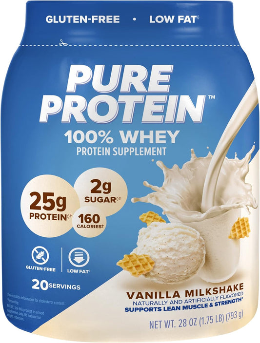 Pure Protein - Whey Protein Powder - Vanilla Cream - 25G Protein - Low Sugar - Gluten Free - 1.75lbs