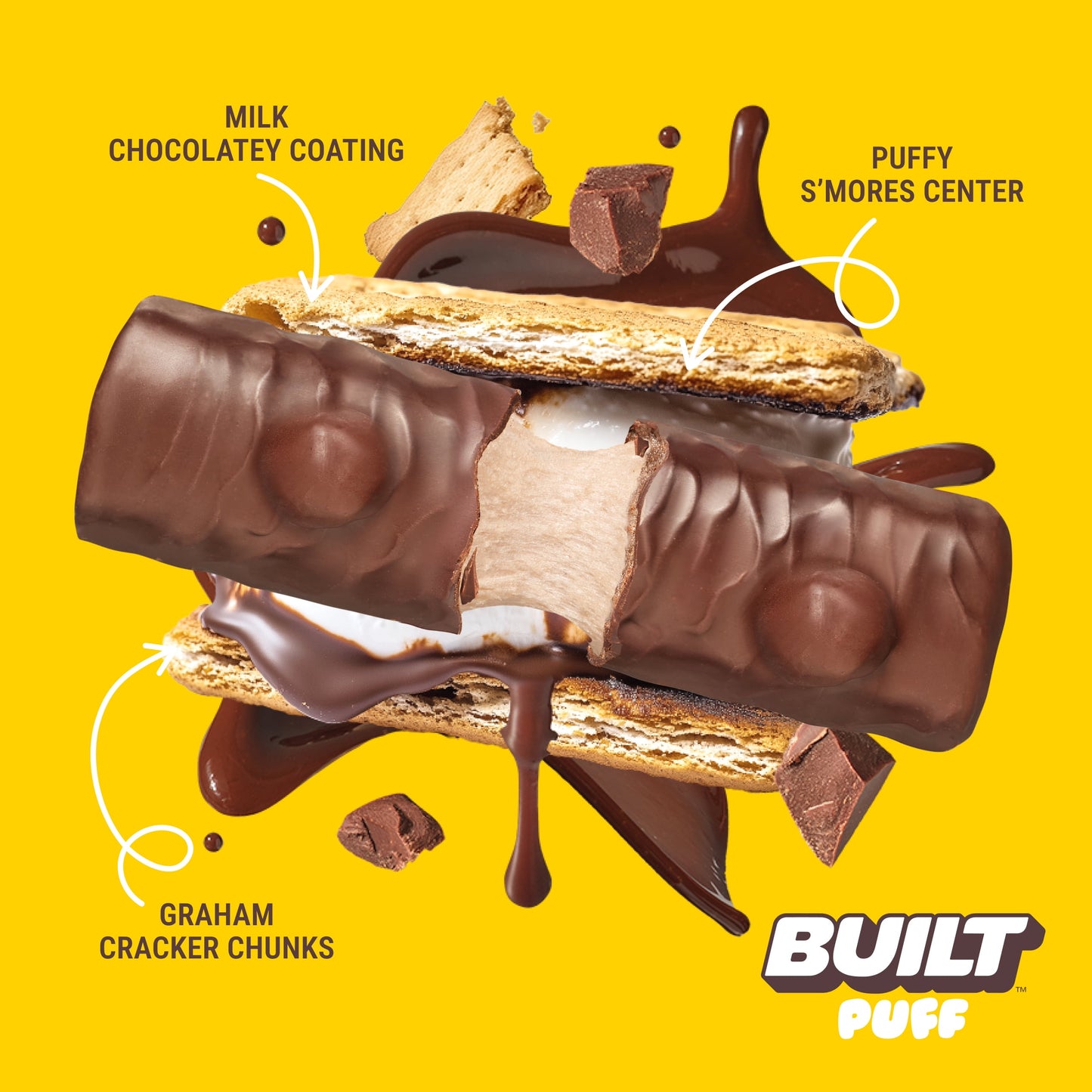 BUILT Puff Protein Bars - S'Mores Chunk Puff - 15G Protein - Collagen - 12CT