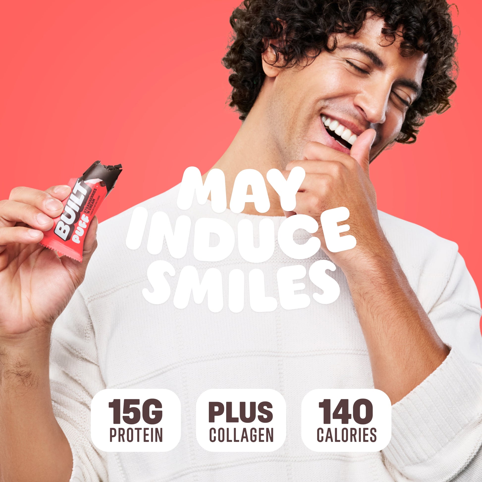 BUILT Puff Protein Bars - Strawberries 'N Cream - 15G Protein - Collagen - 12CT