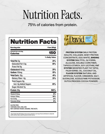 David High Protein Bars, Cinnamon Roll - 28G Protein - 1 Carton, 12CT
