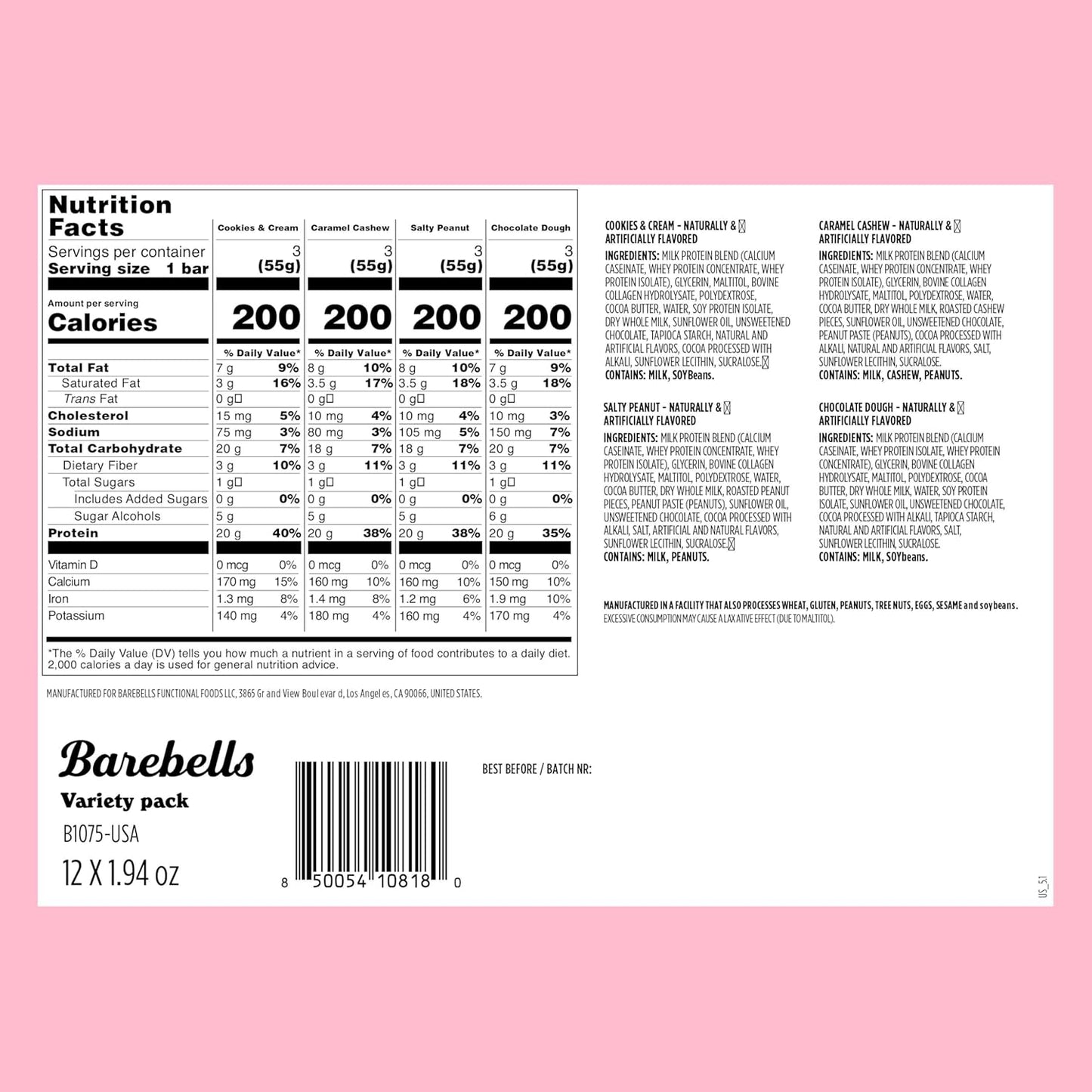 Barebells - Protein Bars - Variety Pack - 20G  Protein - 12CT