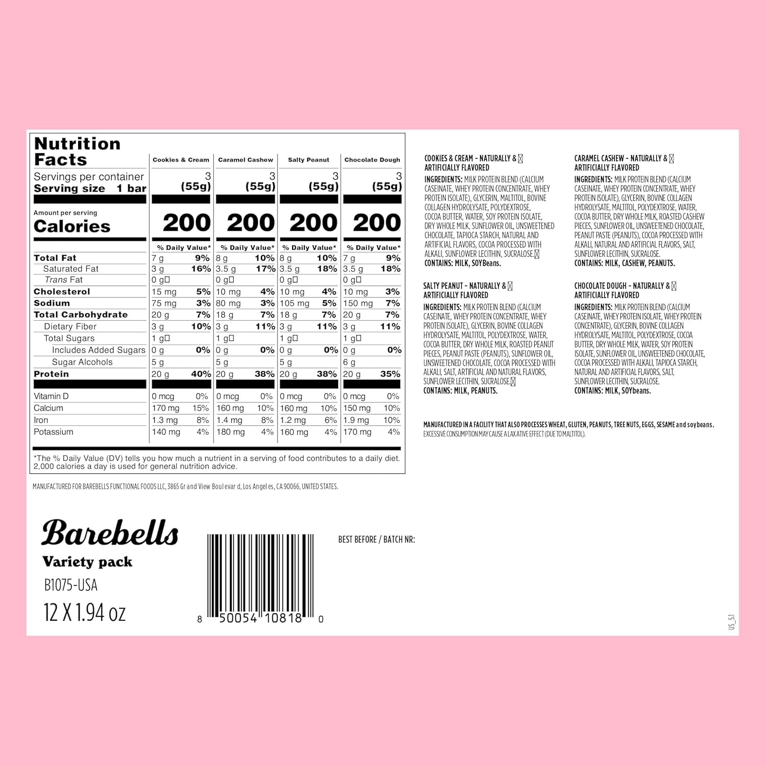 Barebells - Protein Bars - Variety Pack - 20G  Protein - 12CT