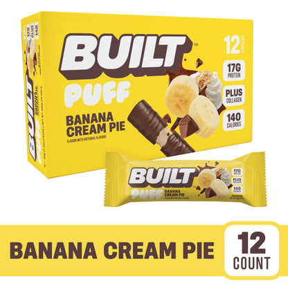 BUILT Puff Protein Bars - Banana Cream Pie - 17G Protein - Collagen - 12CT