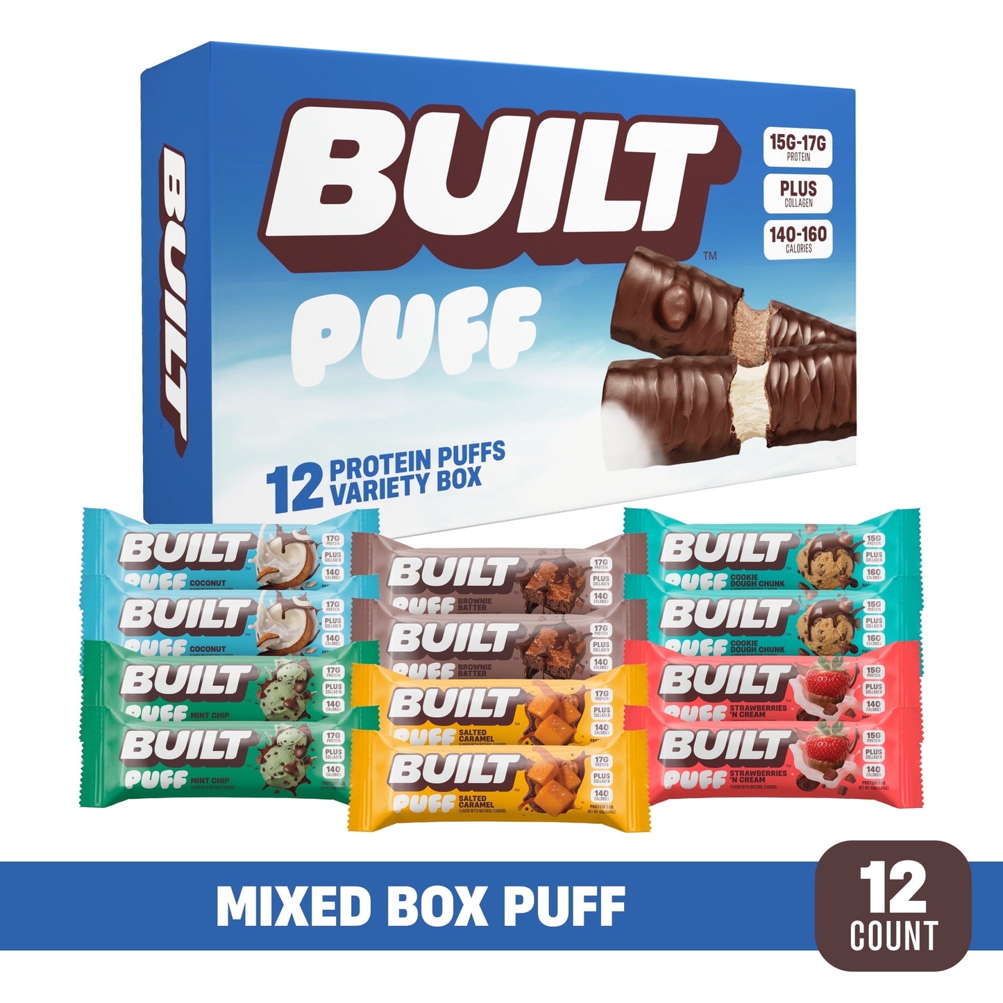 BUILT Puff Protein Bars - Variety Pack - 12CT