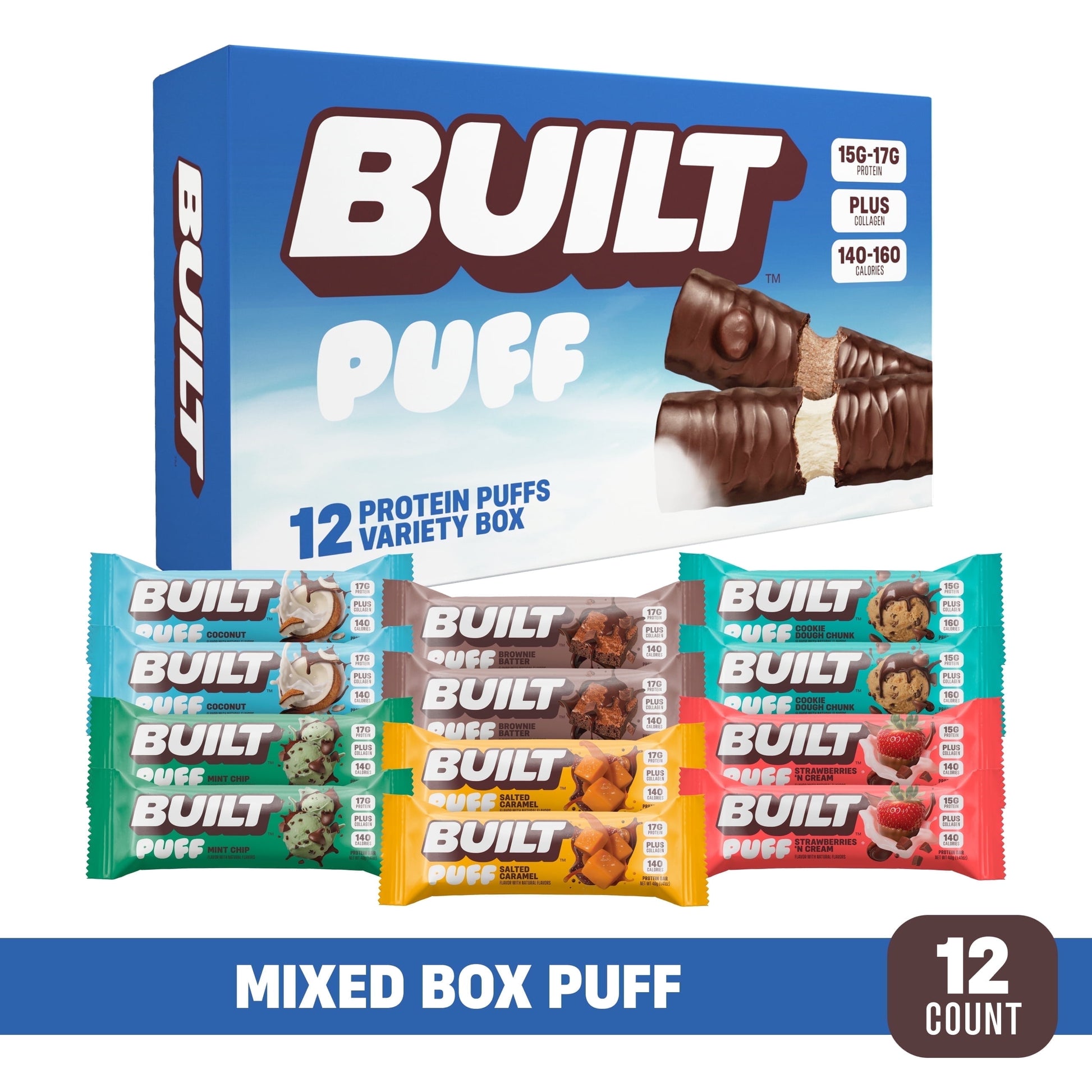BUILT Puff Protein Bars - Variety Pack - 12CT
