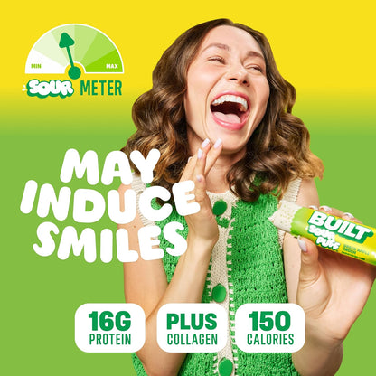 BUILT Sour Puff Protein Bars - Green Apple Crush - 16G Protein - Collagen - 12CT