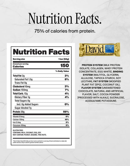 David High Protein Bars, Chocolate Chip Cookie Dough - 28G Protein - 1 Carton, 12CT