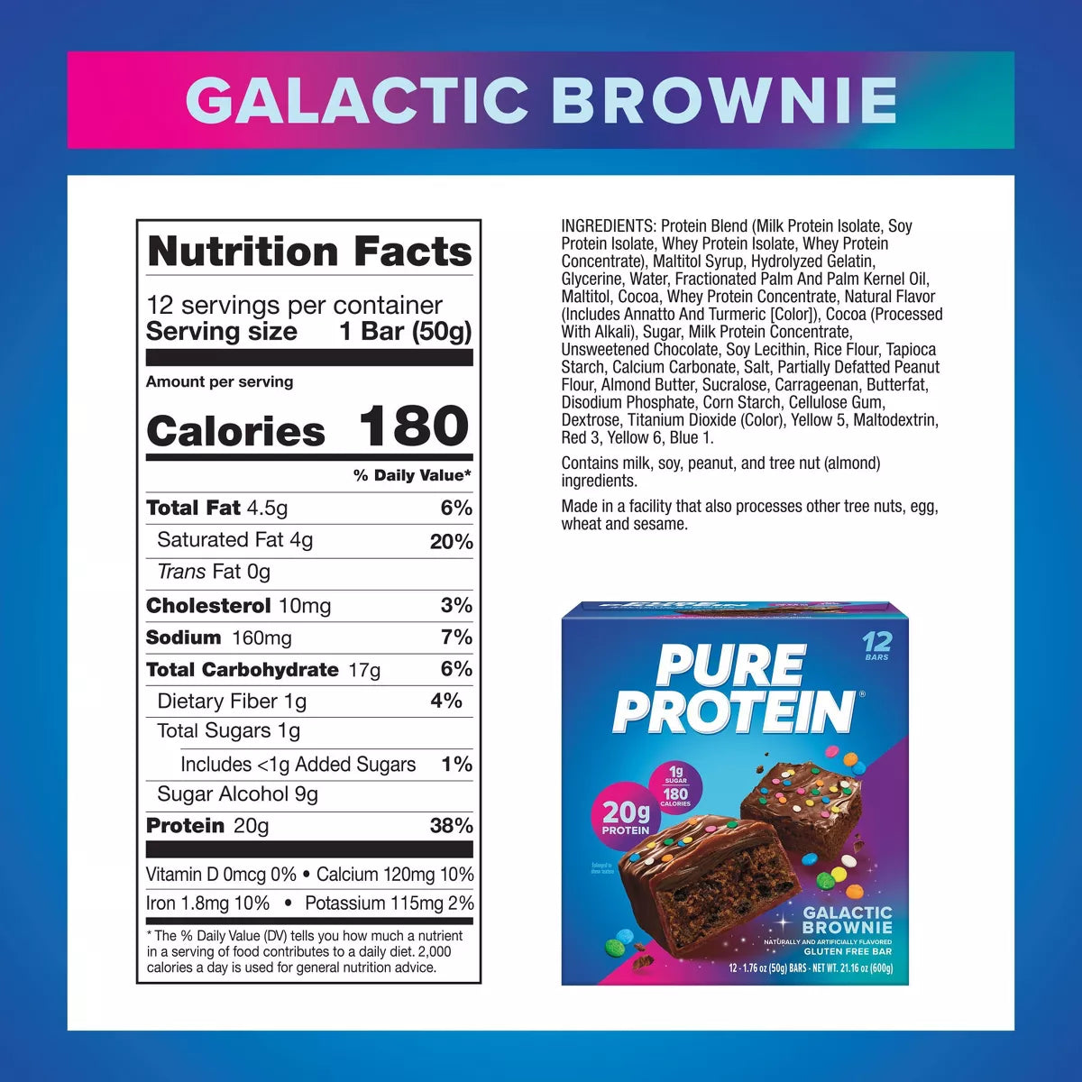 Pure Protein - Galactic Brownie- 20G Protein - 12CT