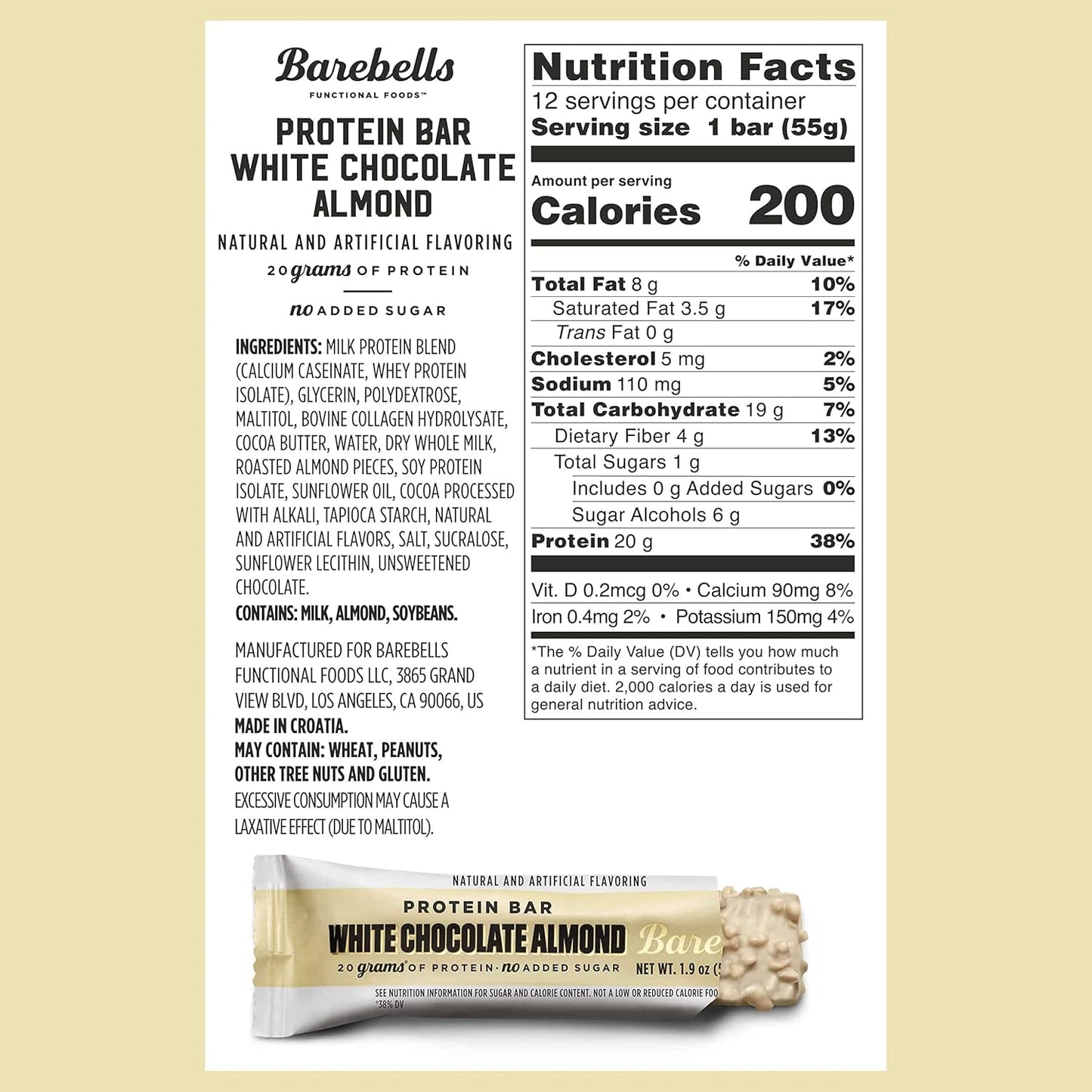Barebells - Protein Bars - White Chocolate Almond - 20G Protein Treats - 12CT
