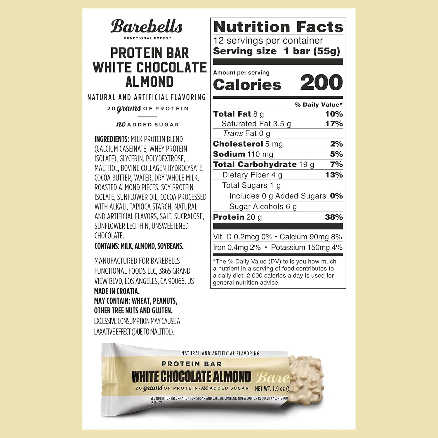 Barebells - Protein Bars - White Chocolate Almond - 20G Protein Treats - 12CT