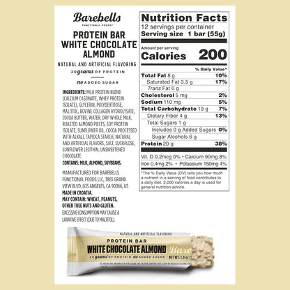 Barebells - Protein Bars - White Chocolate Almond - 20G Protein Treats - 12CT