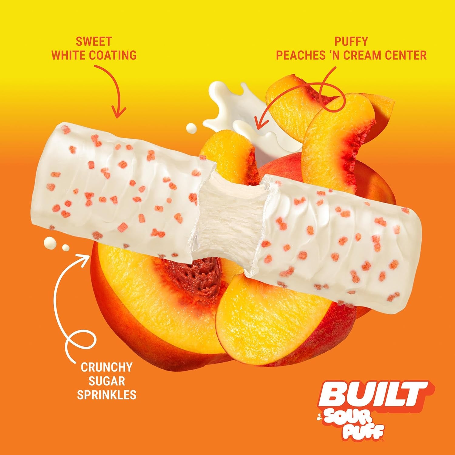 BUILT Sour Puff Protein Bars - Sweet Peach Punch - 16G Protein - Collagen -12CT