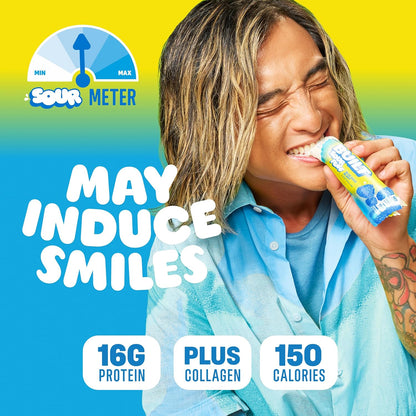 BUILT Sour Puff Protein Bars - Blue Razz Blast - 16G Protein - Collagen - 12CT